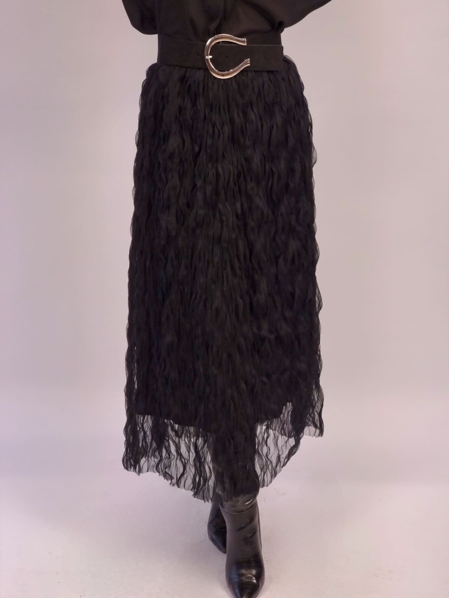 Φούστα Μάξι Γκοφρέ Τούλι -Μαύρο Φούστα Μάξι Γκοφρέ Τούλι -Μαύρο