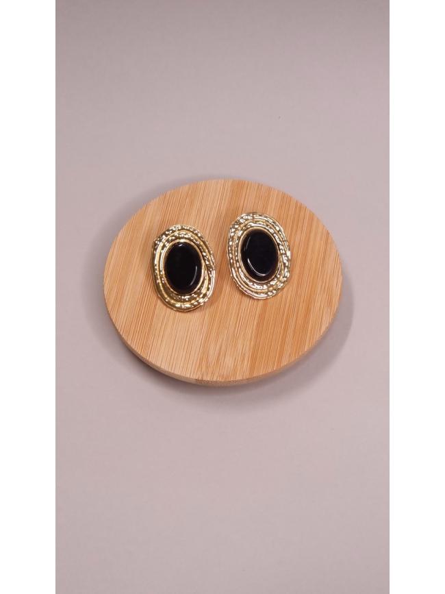 Σκουλαρίκια καρφωτά οβάλ με μαύρη πέτρα