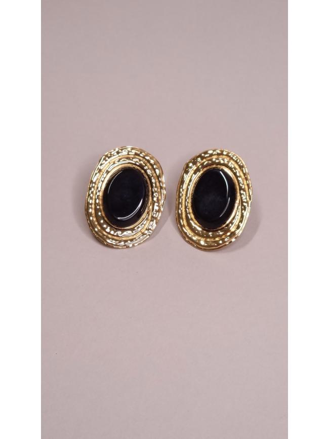 Σκουλαρίκια καρφωτά οβάλ με μαύρη πέτρα