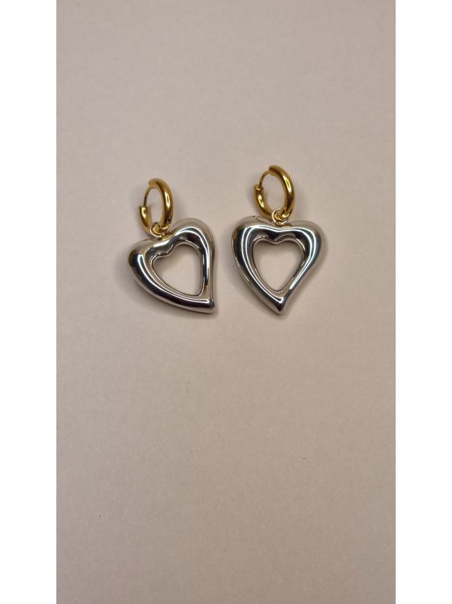 Σκουλαρίκια κρεμαστά δίχρωμα κρίκος με καρδιά