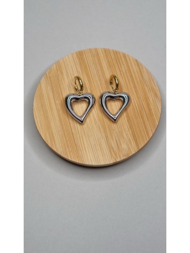 Σκουλαρίκια κρεμαστά δίχρωμα κρίκος με καρδιά