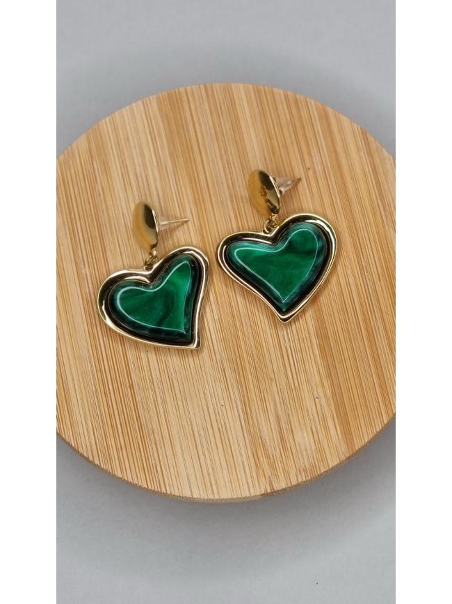 Σκουλαρίκια κρεμαστά πράσινη καρδιά