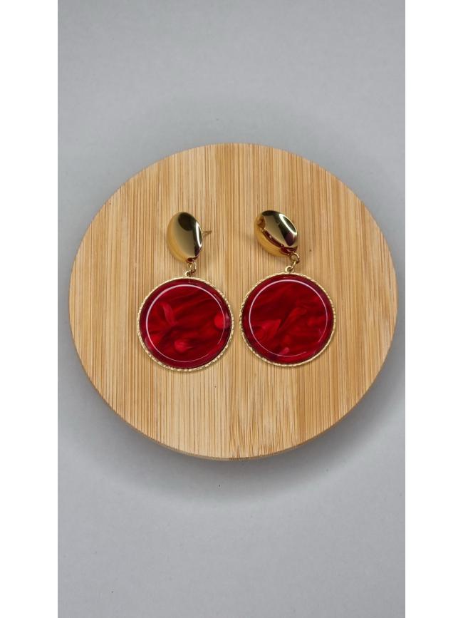 Σκουλαρίκια κρεμαστά χρυσό με μπορντό πέτρα