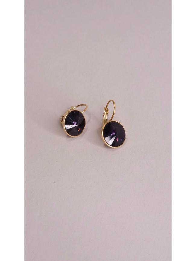 Σκουλαρίκια κρεμαστά με πέτρα -Μωβ σκούρο