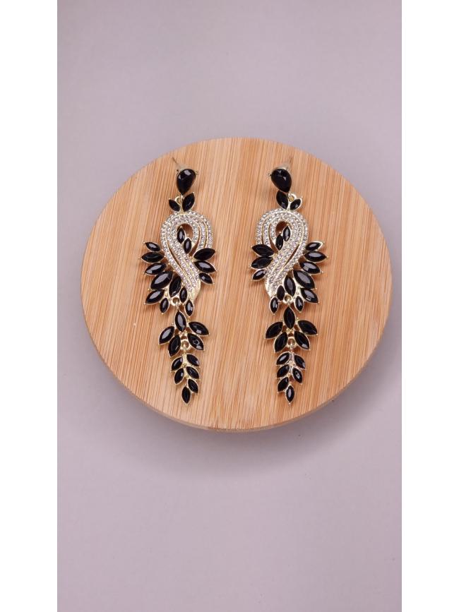 Σκουλαρίκια κρεμαστά με στράς και μαύρες πέτρες