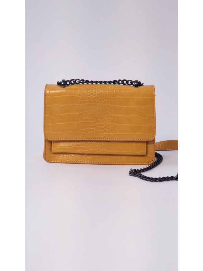Τσάντα κροκό ώμου χιαστί - Μουσταρδί