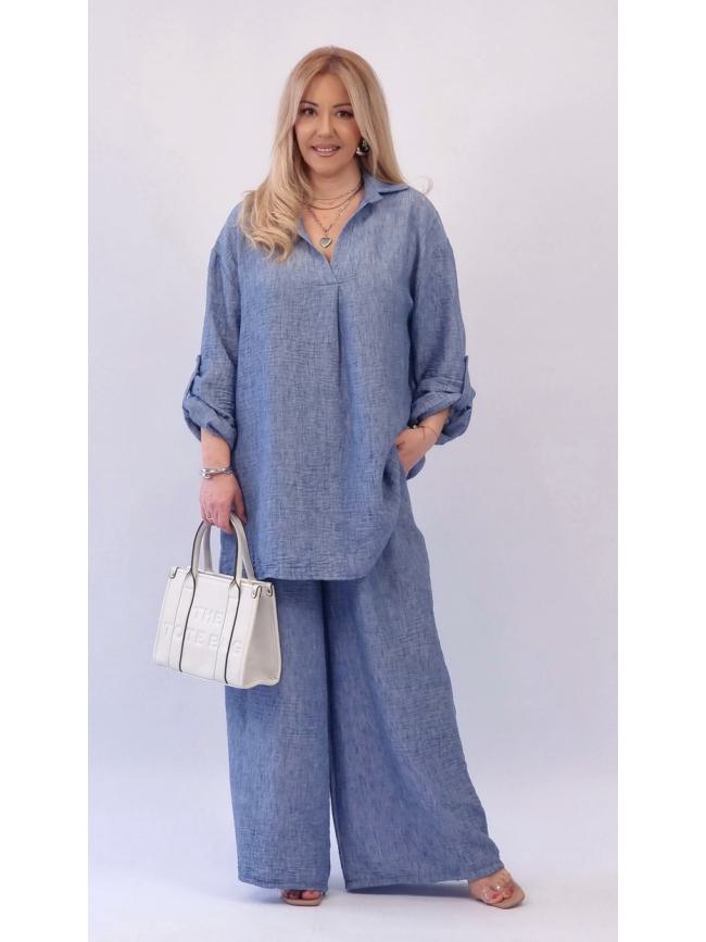 Πουκαμίσα ασύμμετρη-Μπλέ ραφ