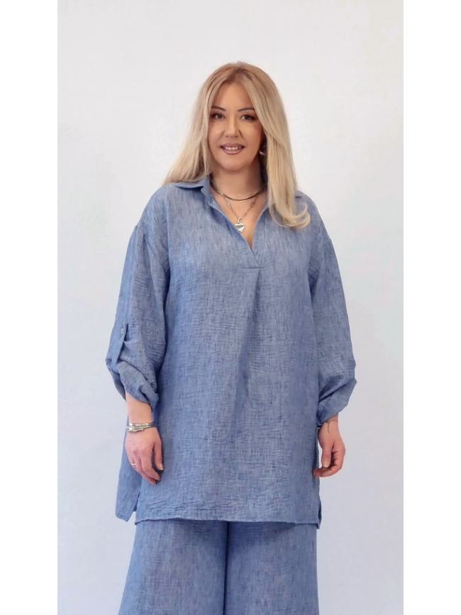 Πουκαμίσα ασύμμετρη-Μπλέ ραφ