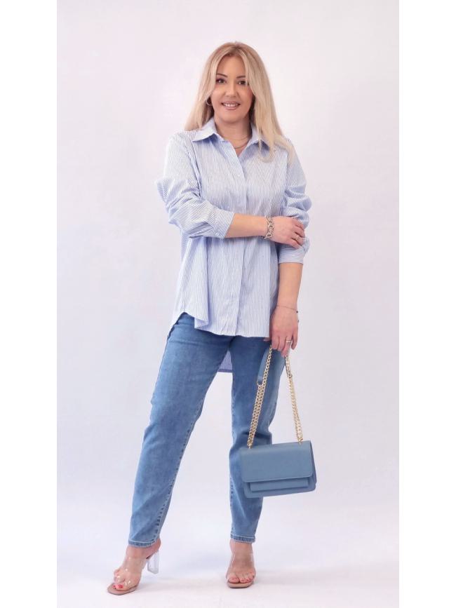 Πουκάμισο με στράς ριγέ-Σιέλ