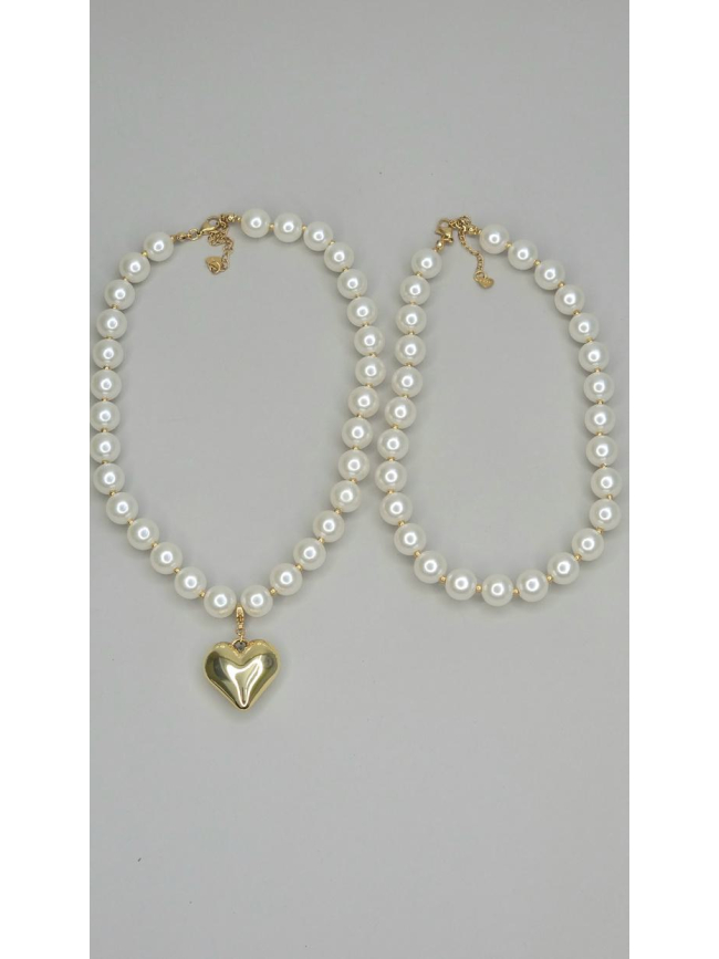 Κολιέ διπλό πέρλα καρδία - Χρυσό