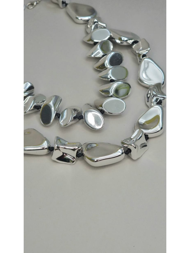 Κολιέ διπλό βότσαλα-Ασημί