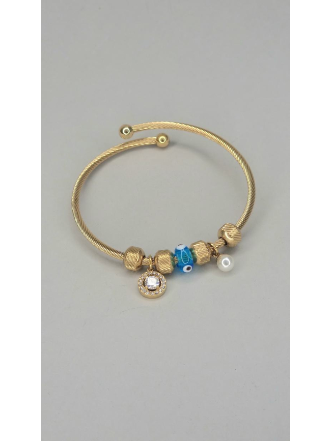 Βραχιόλι τύπου πανδώρα μπλέ χάντρα - Χρυσό