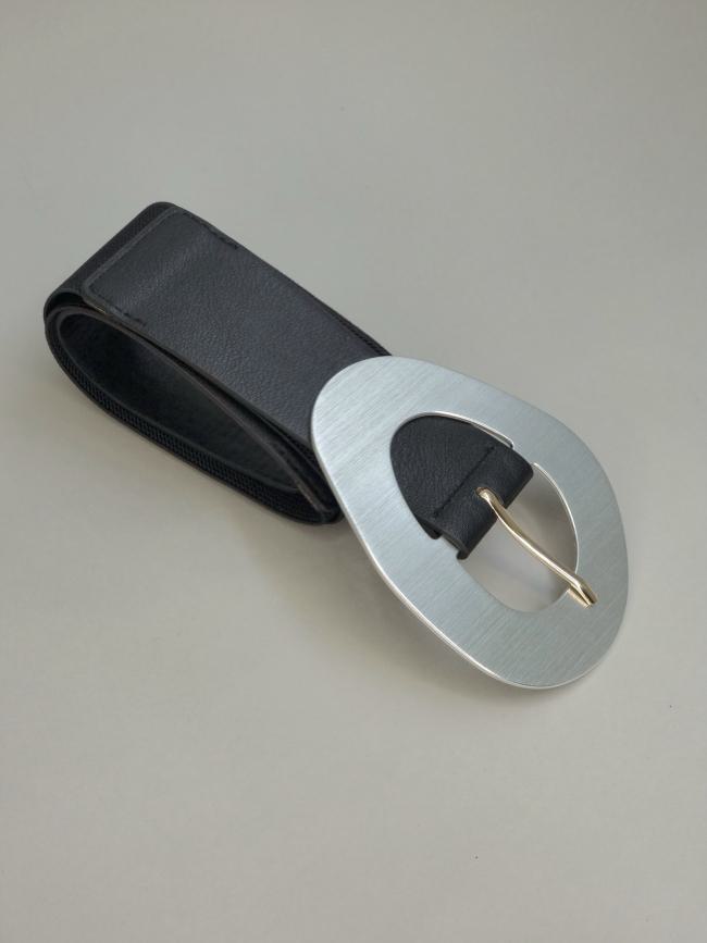 Ζώνη ελαστική με τοκά ασημί-Μαύρο