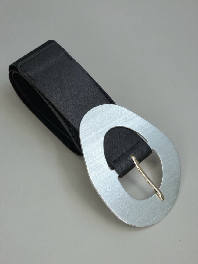 Ζώνη ελαστική με τοκά ασημί-Μαύρο