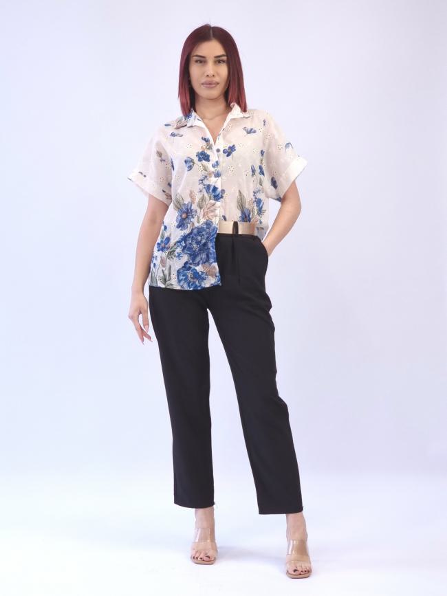 Πουκάμισο κιπούρ φλοράλ - Εκρού