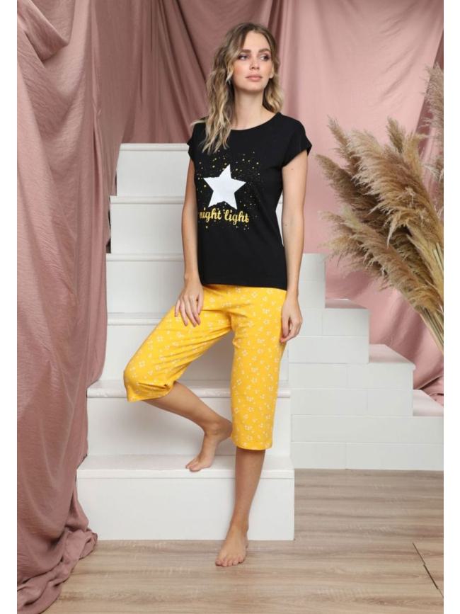 Σετ homewear αστέρι-Μαύρο Κίτρινο