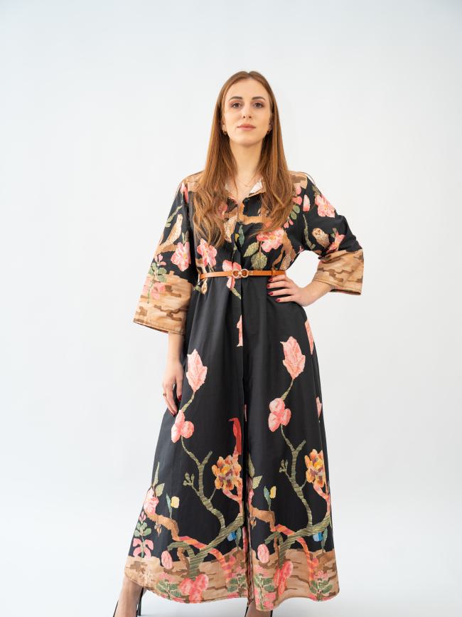 Φόρεμα σεμιζιέ βαμβακερό-Μαύρο