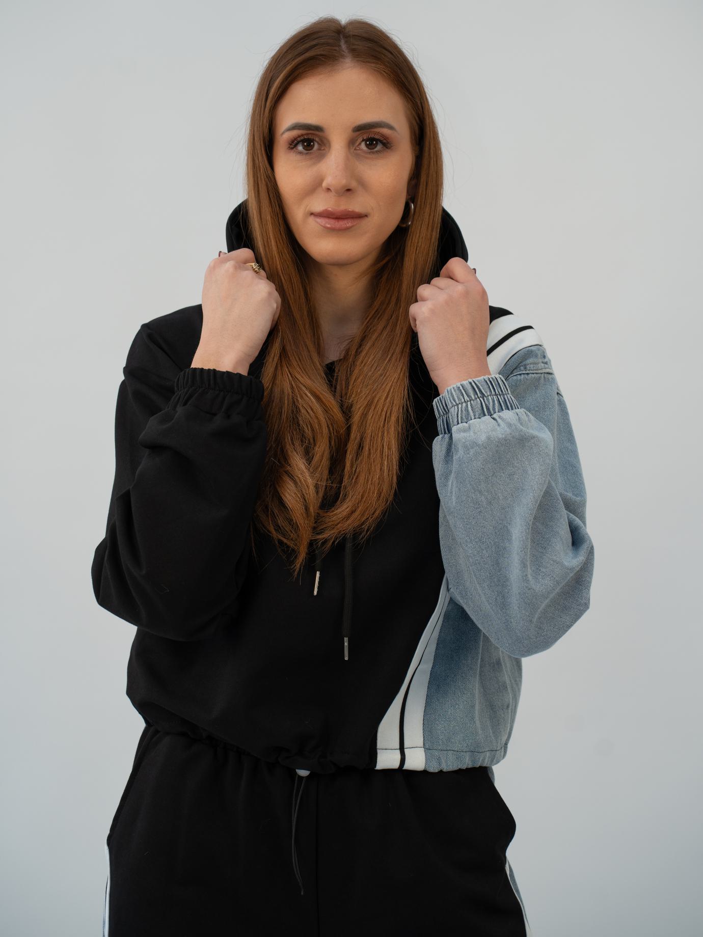 Σετ μπλούζα με παντελόνι denim φούτερ - Μαύρο