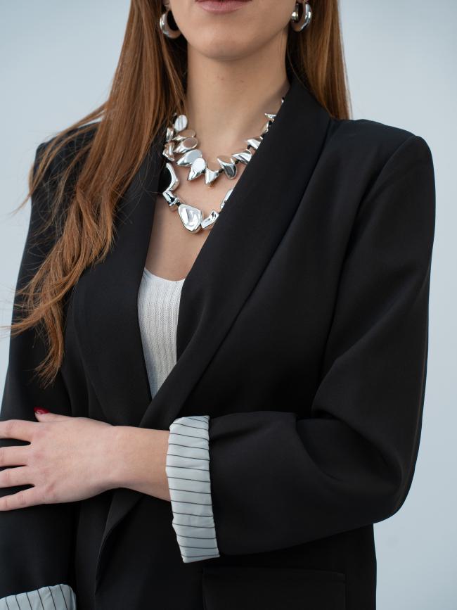 Σακάκι φόδρα ρίγα-Μαύρο