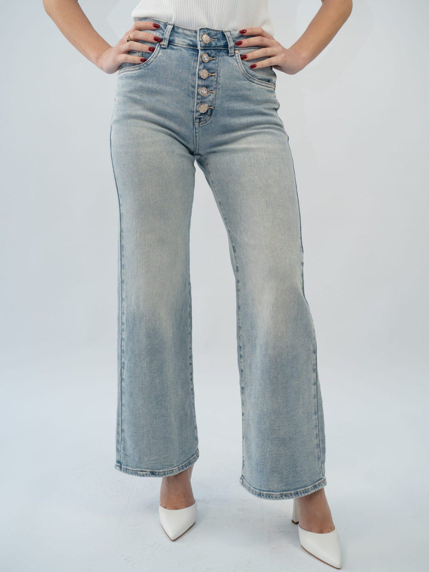 Τζίν Παντελόνι ψηλόμεσο κουμπιά στρας - Μπλέ Τζίν Παντελόνι ψηλόμεσο κουμπιά στρας - Μπλέ