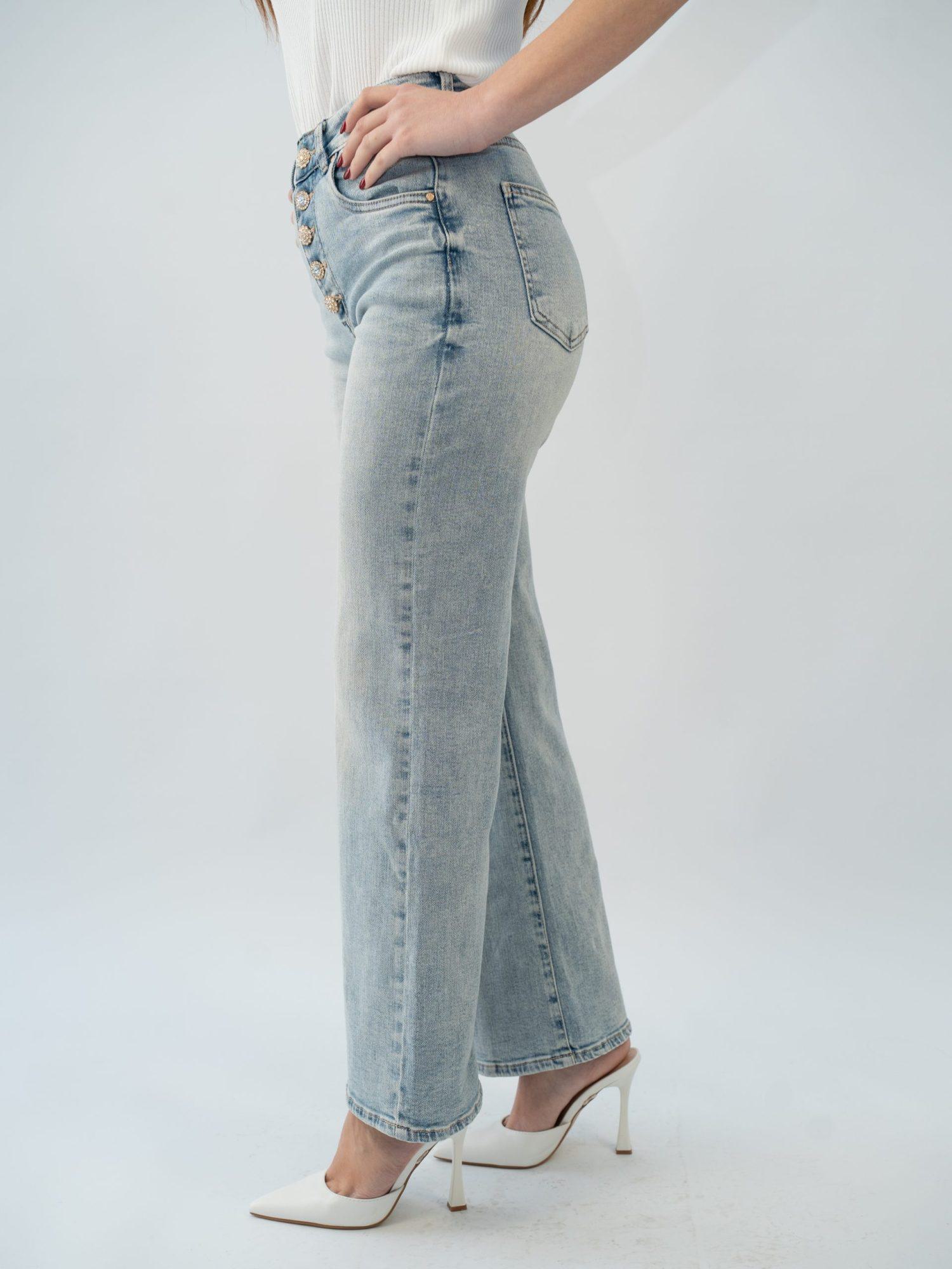 Τζίν Παντελόνι ψηλόμεσο κουμπιά στρας - Μπλέ Τζίν Παντελόνι ψηλόμεσο κουμπιά στρας - Μπλέ