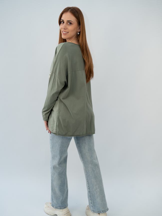 Μπλούζα τριαντάφυλλο-Χακί Μπλούζα τριαντάφυλλο-Χακί