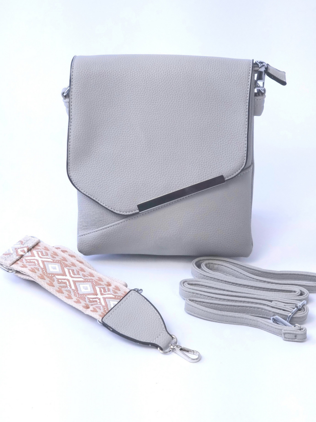 Τσάντα χιαστί λεπτομέρεια ασημί - Γκρί