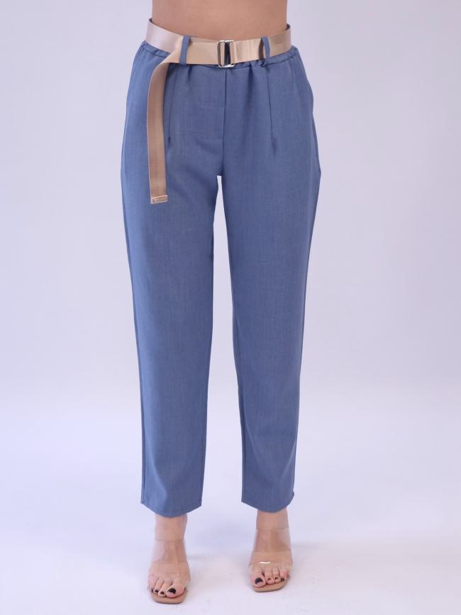 Παντελόνι υφασμάτινο με ζώνη-Μπλέ ίντιγκο