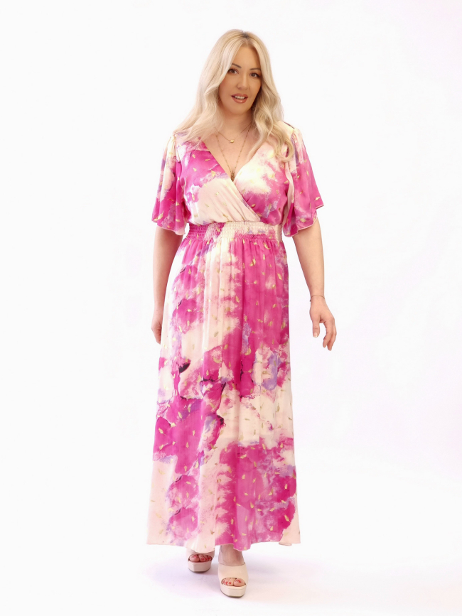 Φόρεμα μάξι με λάστιχο -Ρόζ Κρέμ