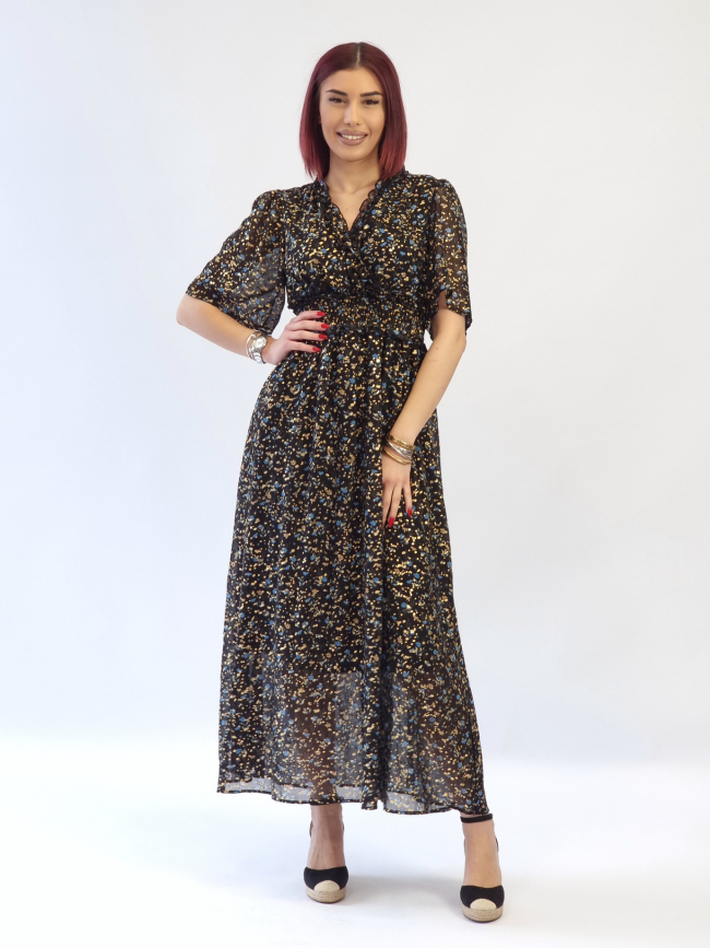 Φόρεμα μάξι κρουαζέ φλοράλ-Μαύρο