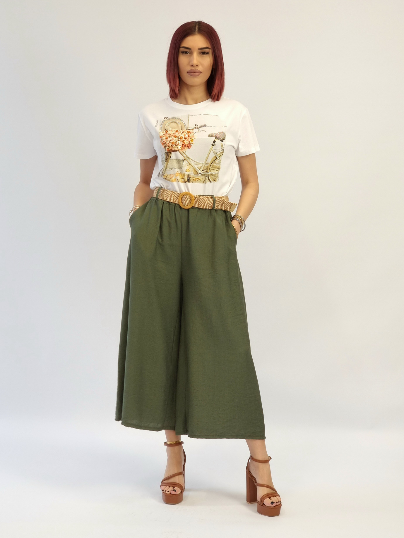 Ζιπ κιλότ βισκόζη με λάστιχο-Μπλε σκούρο