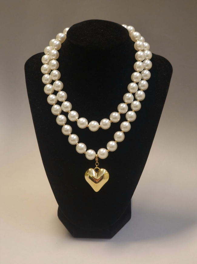Κολιέ διπλό πέρλα καρδία - Χρυσό