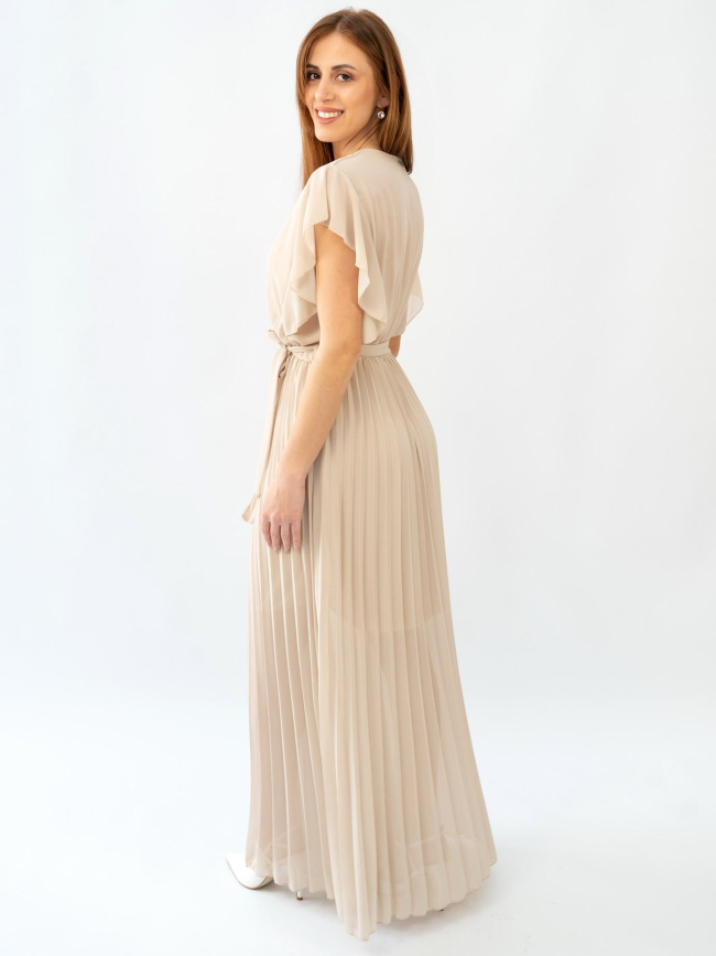 Φόρεμα μάξι κρουαζέ πλισέ-Μπεζ