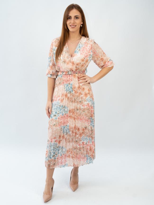 Φόρεμα φλοράλ πλισέ μάξι - Ρόζ