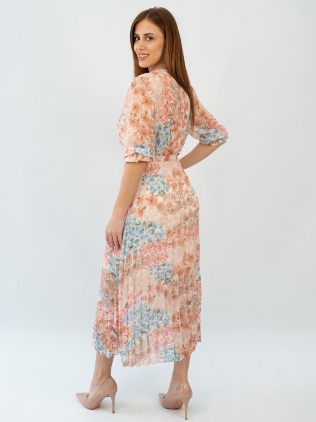 Φόρεμα φλοράλ πλισέ μάξι - Ρόζ