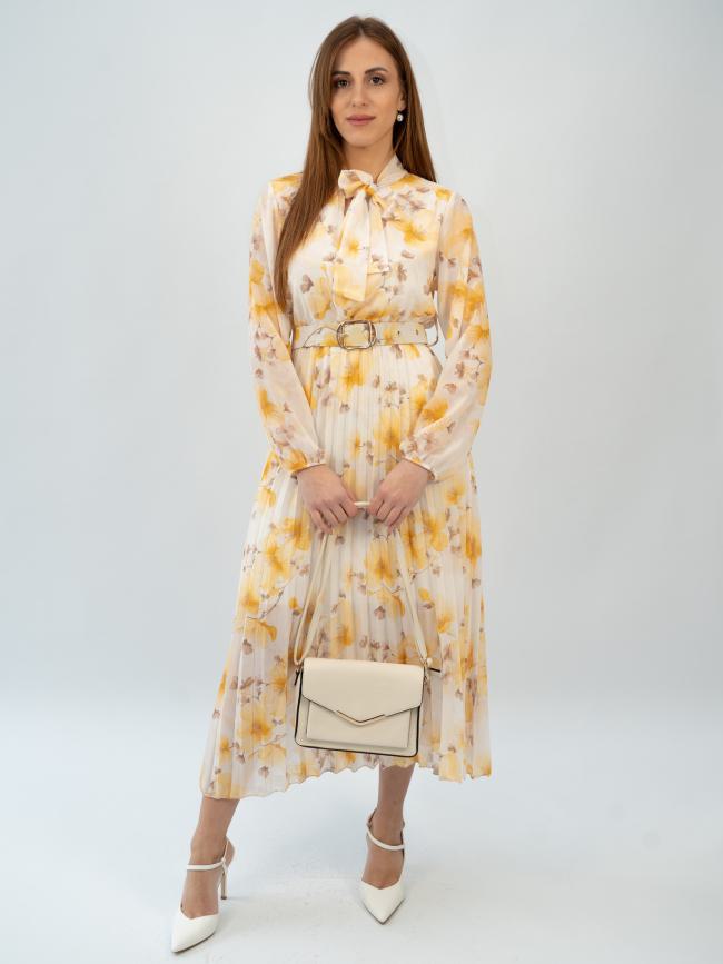 Φόρεμα φλοράλ πλισέ μάξι - Κίτρινο