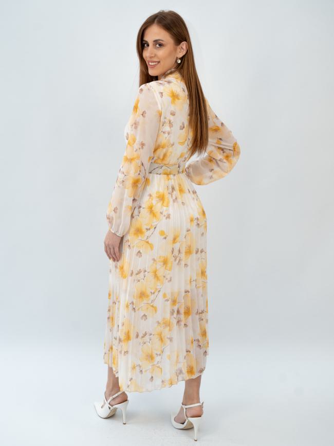 Φόρεμα φλοράλ πλισέ μάξι - Κίτρινο