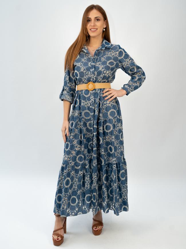 Φόρεμα κιπρούρ σεμιζιέ - Μπλέ