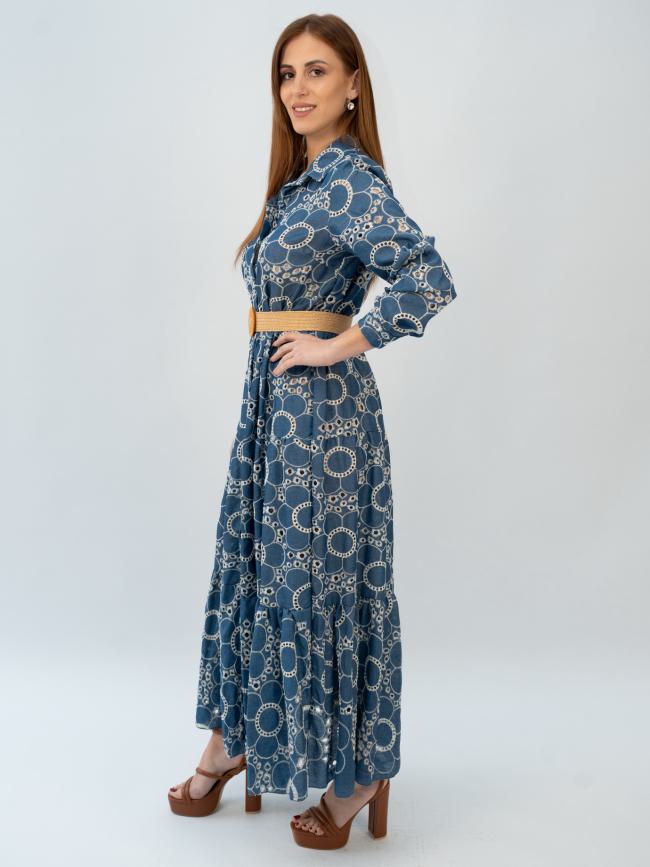 Φόρεμα κιπρούρ σεμιζιέ - Μπλέ