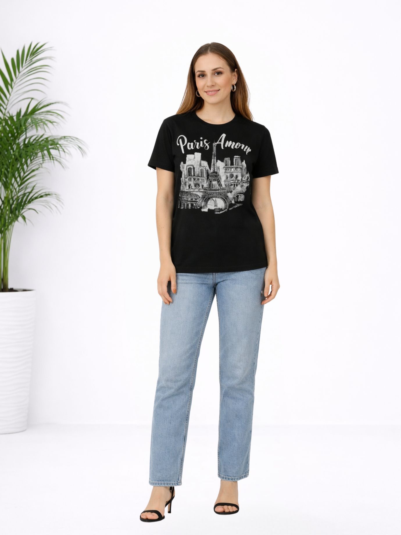 Μπλούζα Βαμβακερή Κοντομάνικη Paris-Μαύρο Μπλούζα Βαμβακερή Κοντομάνικη Paris-Μαύρο