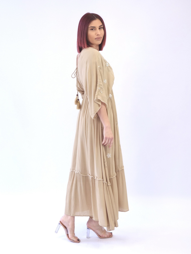 Φόρεμα boho κεντημένες λεπτομέρειες-Μπέζ