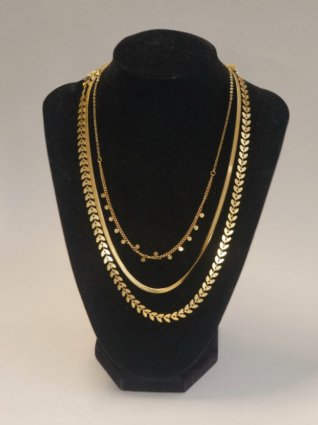 Κολιέ τριπλό φύλλα-Χρυσό