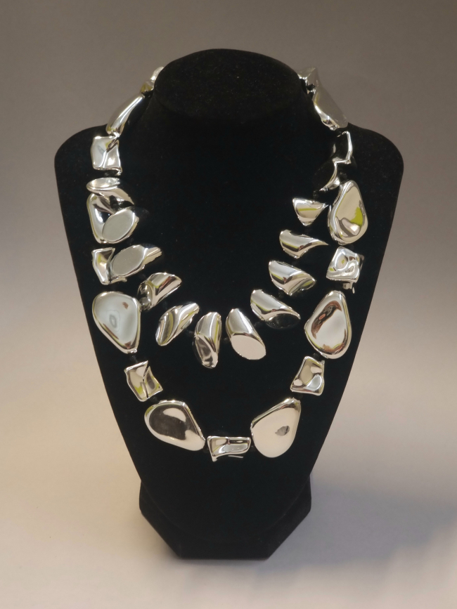 Κολιέ διπλό βότσαλα-Ασημί