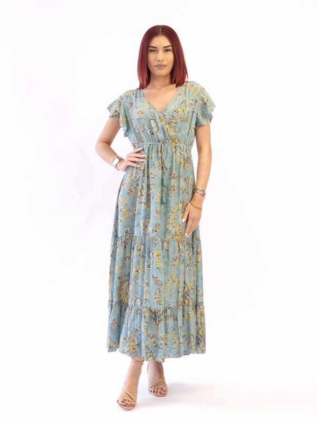 Φόρεμα μάξι κρουαζέ κοντομάνικο-Βεραμάν