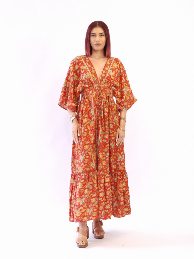 Φόρεμα μάξι λάστιχο και κουμπιά-Κόκκινο