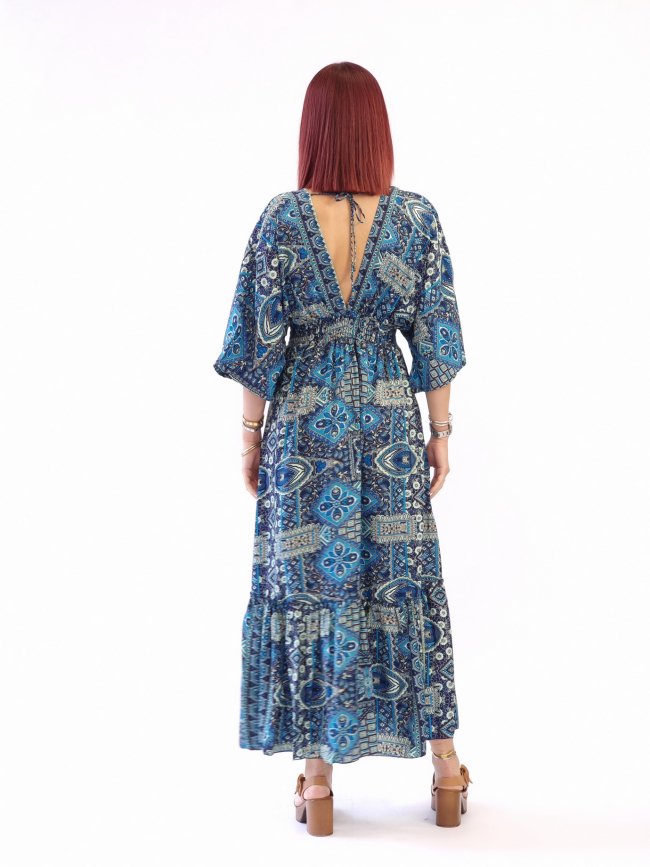 Φόρεμα μάξι λάστιχο και κουμπιά-Μπλέ