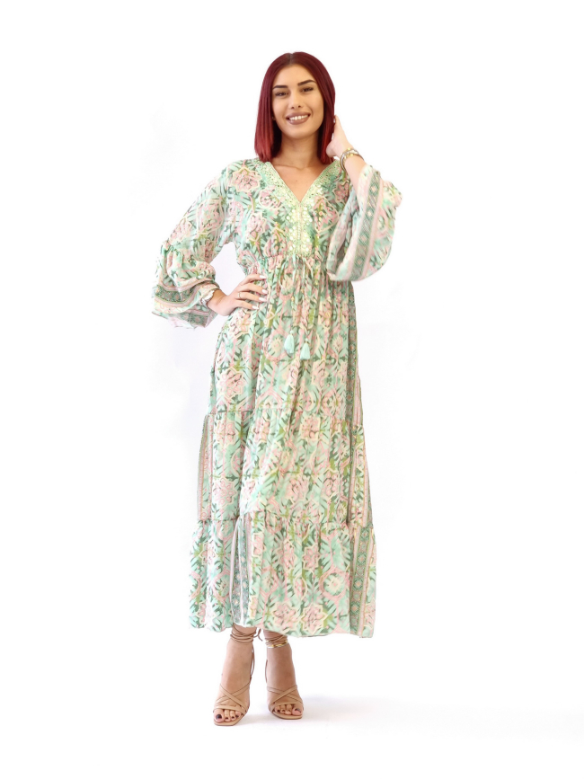 Φόρεμα μεταξωτό καμπάνα μανίκι-Μπλέ