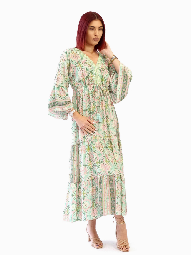 Φόρεμα μεταξωτό καμπάνα μανίκι-Βεραμάν