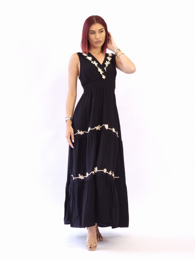Φόρεμα μάξι κεντημένες λεπτομέρειες-Μαύρο
