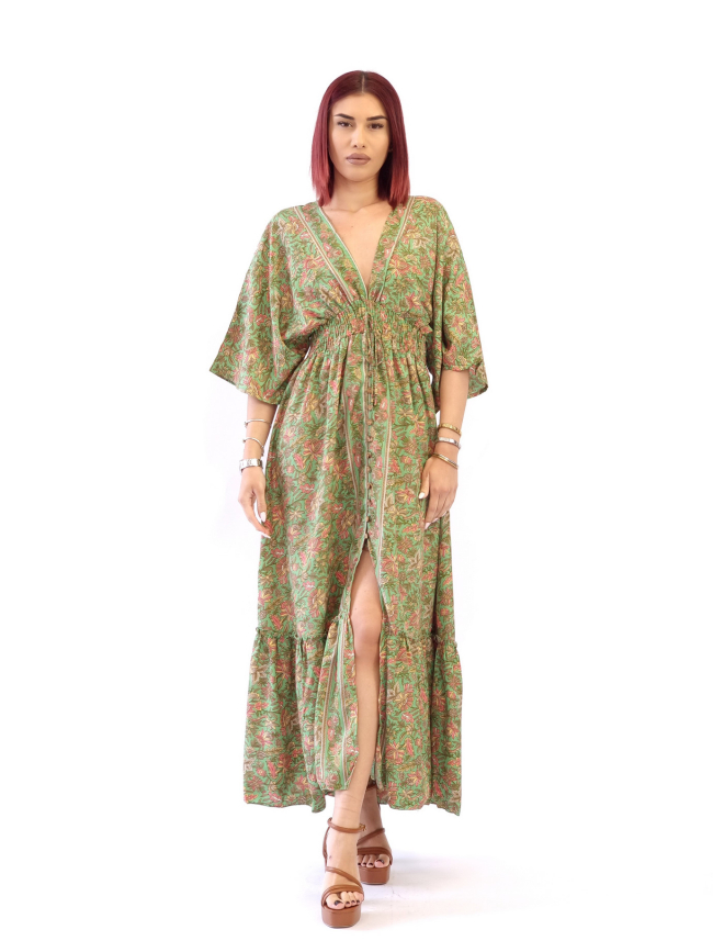 Φόρεμα μάξι λάστιχο και κουμπιά-Βεραμάν